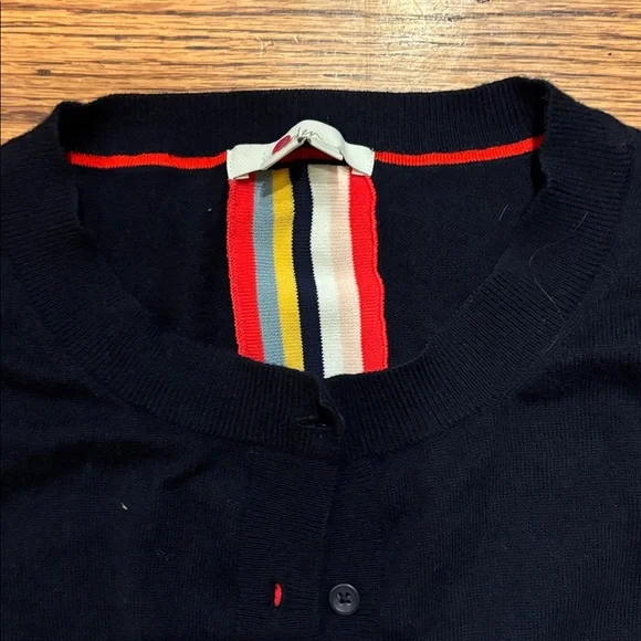 Boden Navy Cardigan Sweater with Striped Cuffs - Picture 2 of 5